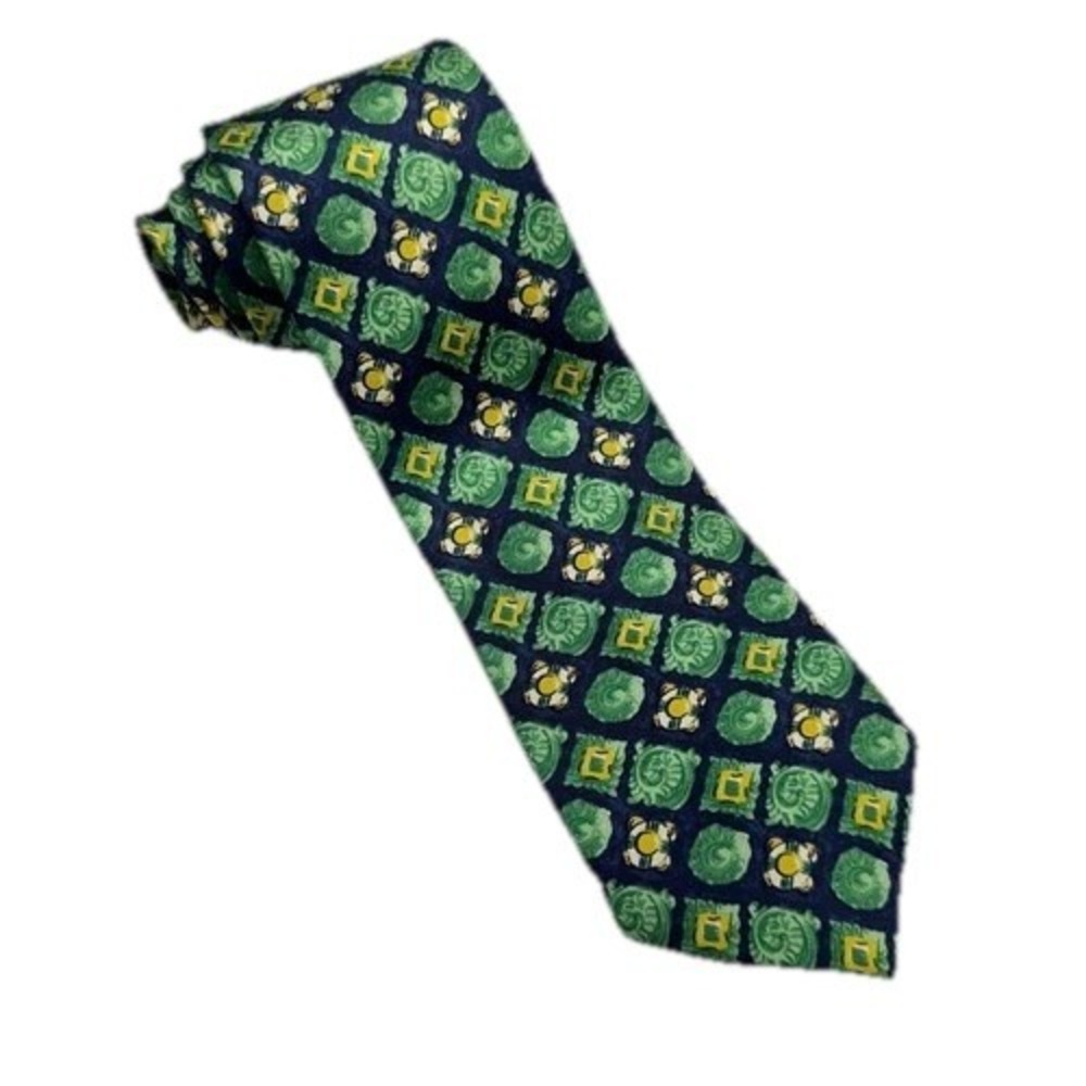 Thomas Pink Silk Tie Mens OS Green Navy‎ Geometric Medallion Preppy Formal